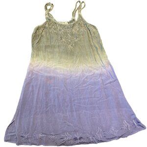 Raya Sun Blue Ombre Embroidered Sleeveless Dress M Cotton Rayon Made In India‎
